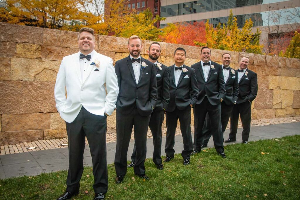 Michael’s groomsmen lined up behind him