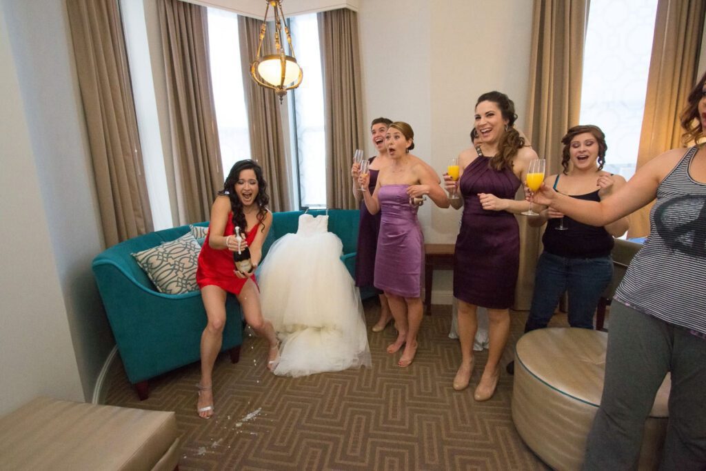 Sarah and her bridesmaids drinking