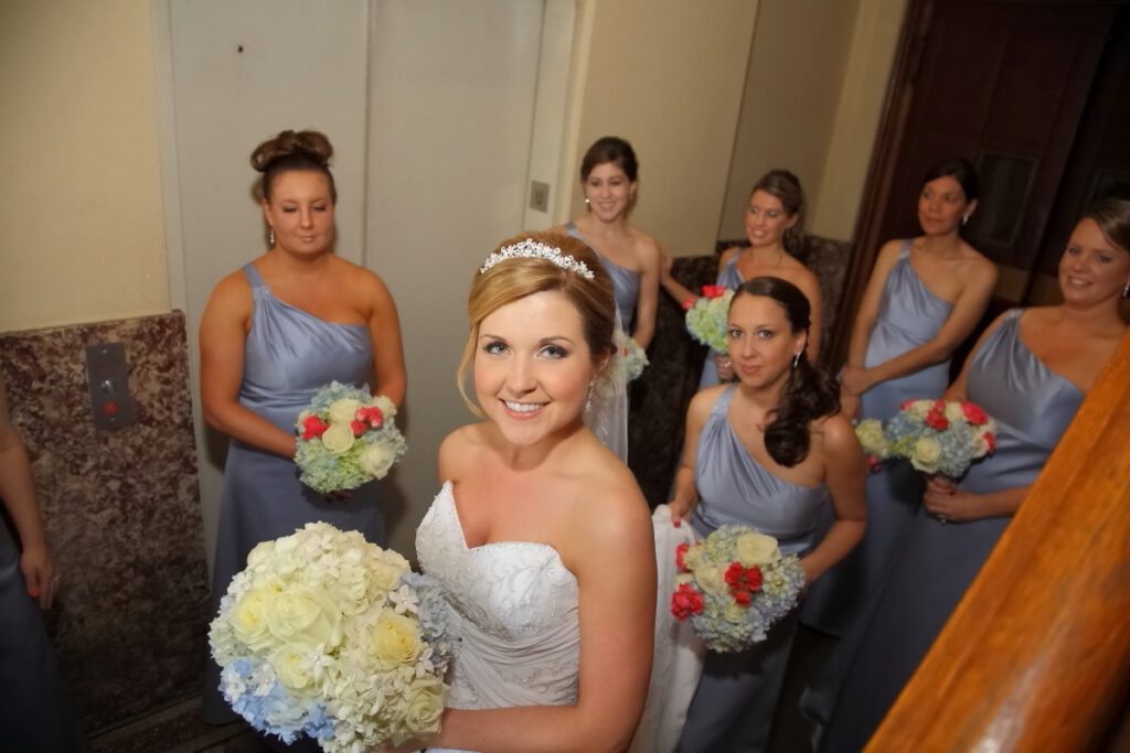Sarah and her bridesmaids in their wedding attires