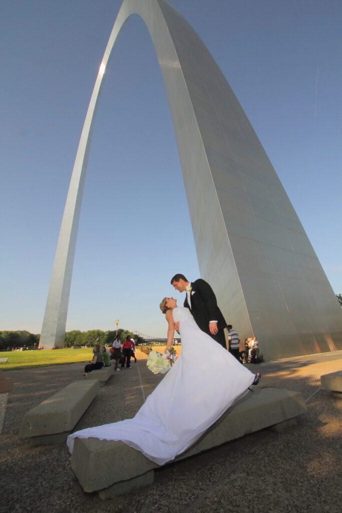 Sarah and Kurt at the base of the Gateway Arch