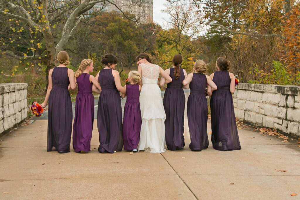 Casey locked arms with her bridesmaids