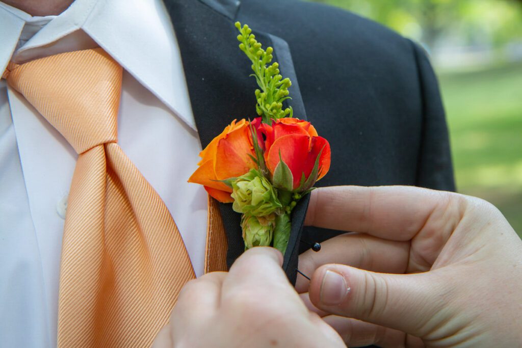 A boutonniere on the coat