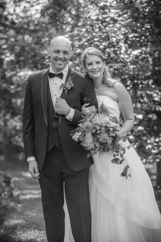 A grayscaled image of Sarah and Jeff
