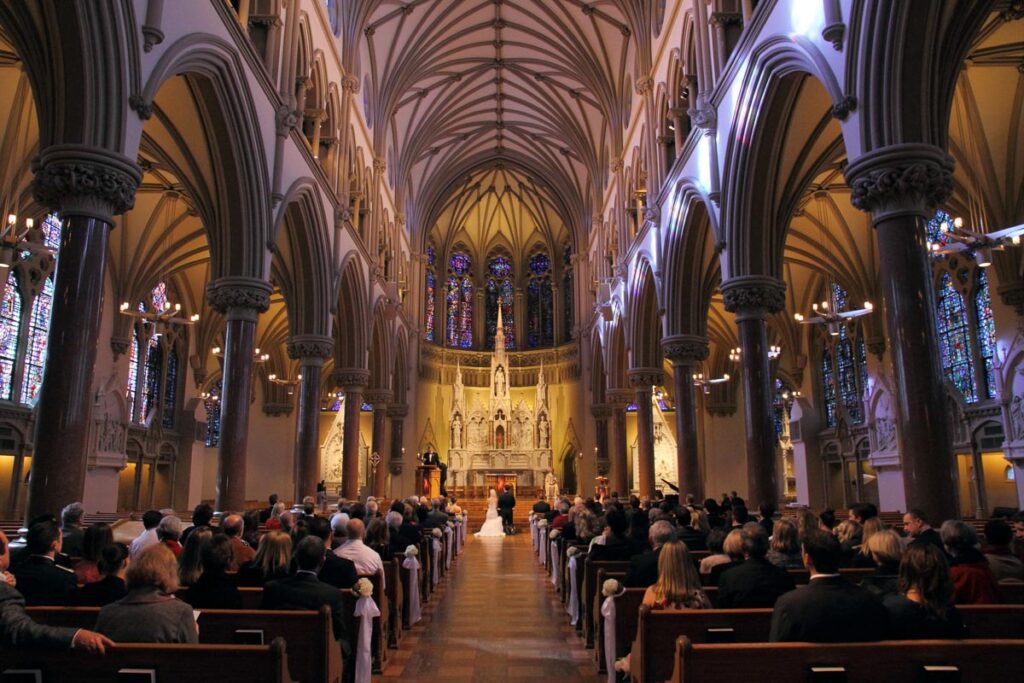 The wedding of Elizabeth of Ryan inside the church