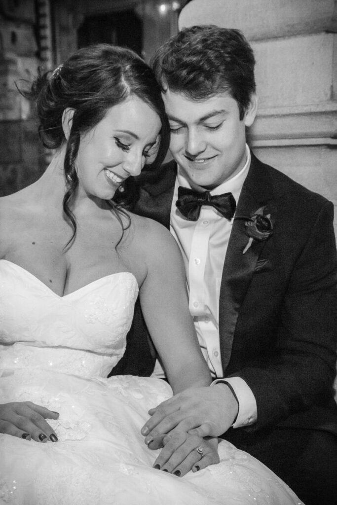 Kelsey and Nick in an intimate black and white image