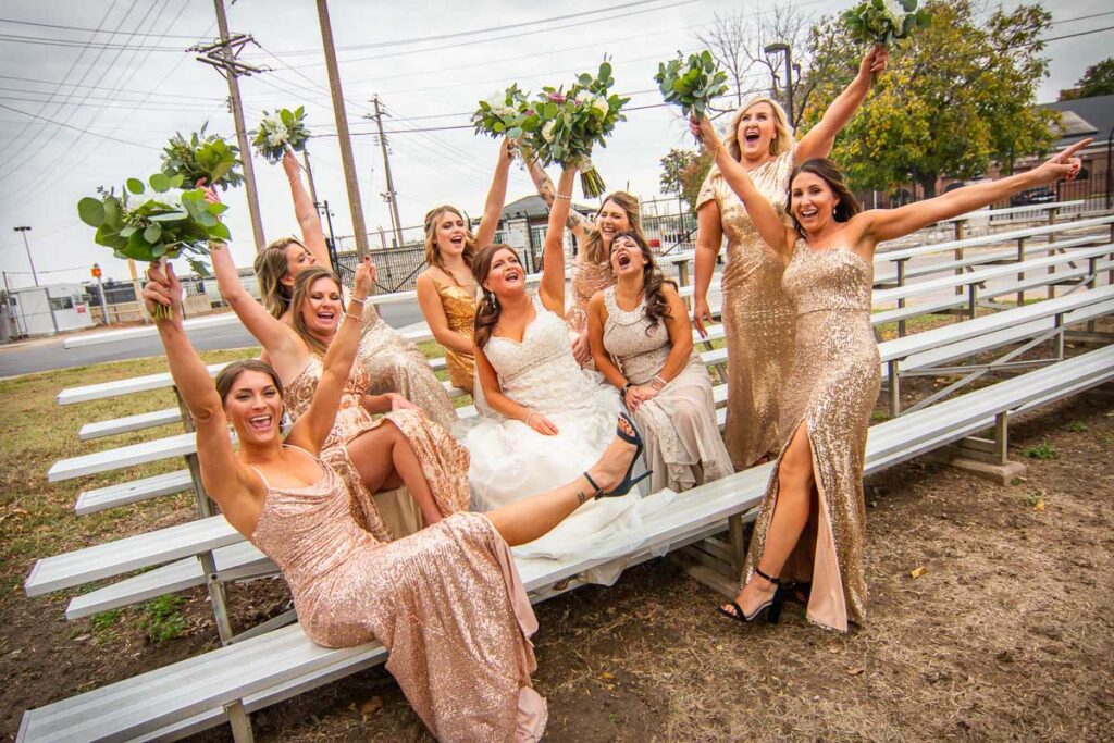 Nicole and her bridesmaids cheering