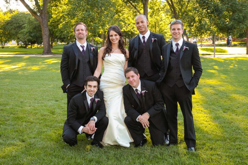 A bride with the groomsmen