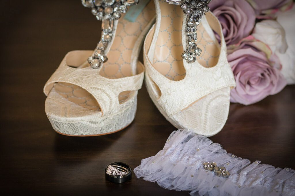 Jessica’s wedding slippers and accessories