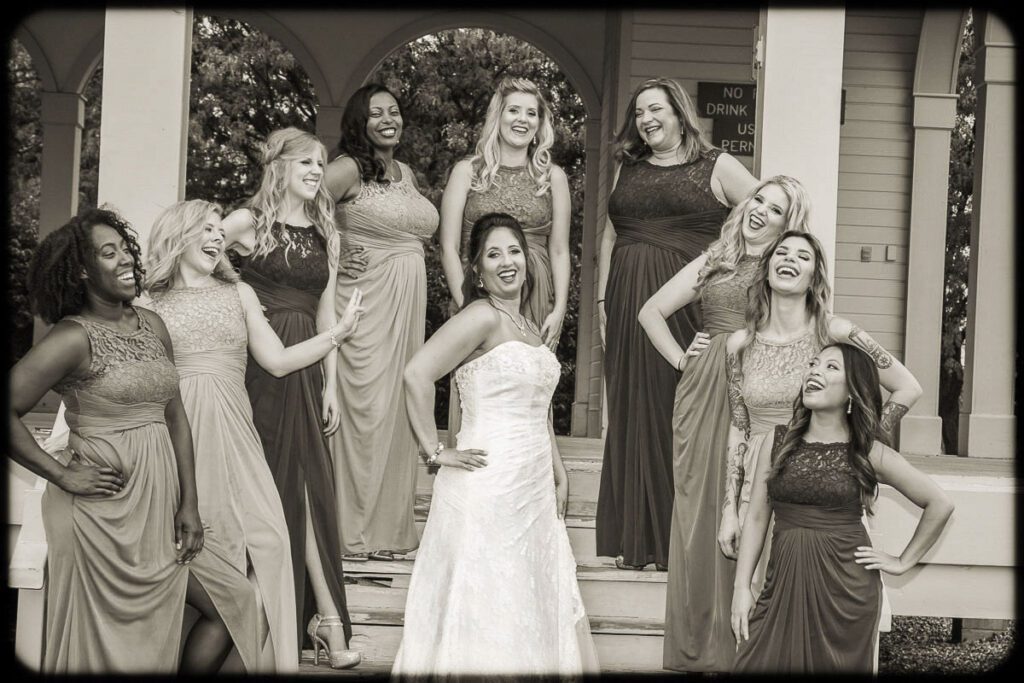 Jessica laughing with her bridesmaids