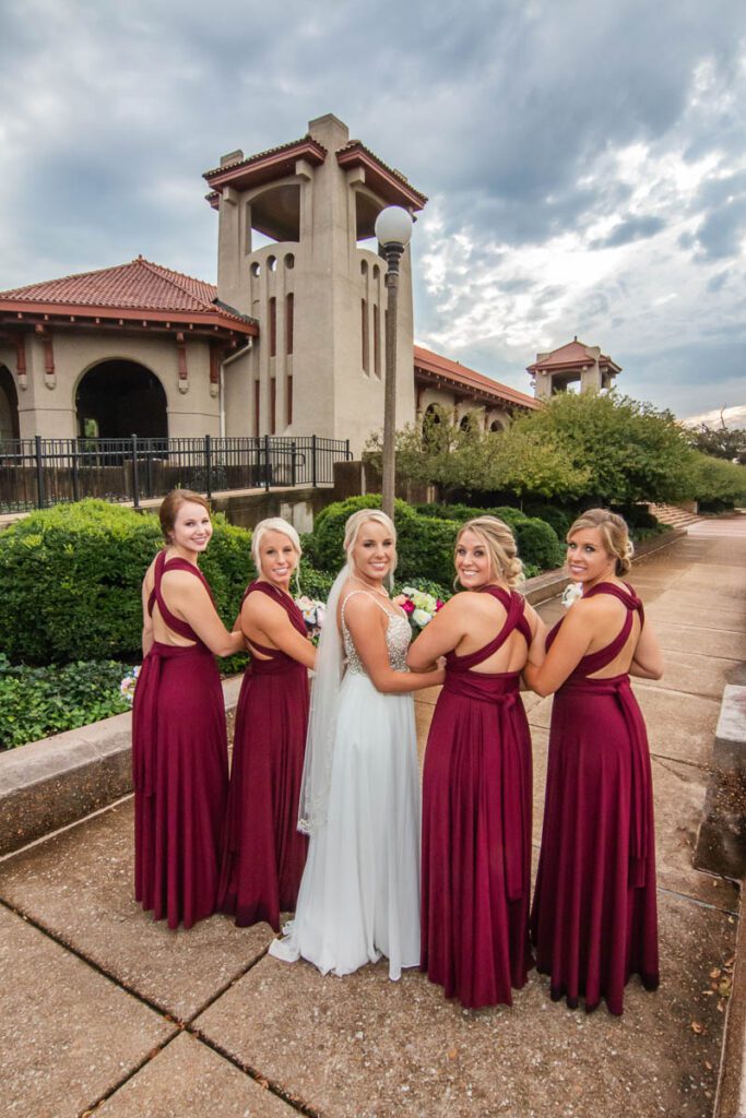 Kelley walking down the street with her bridesmaids