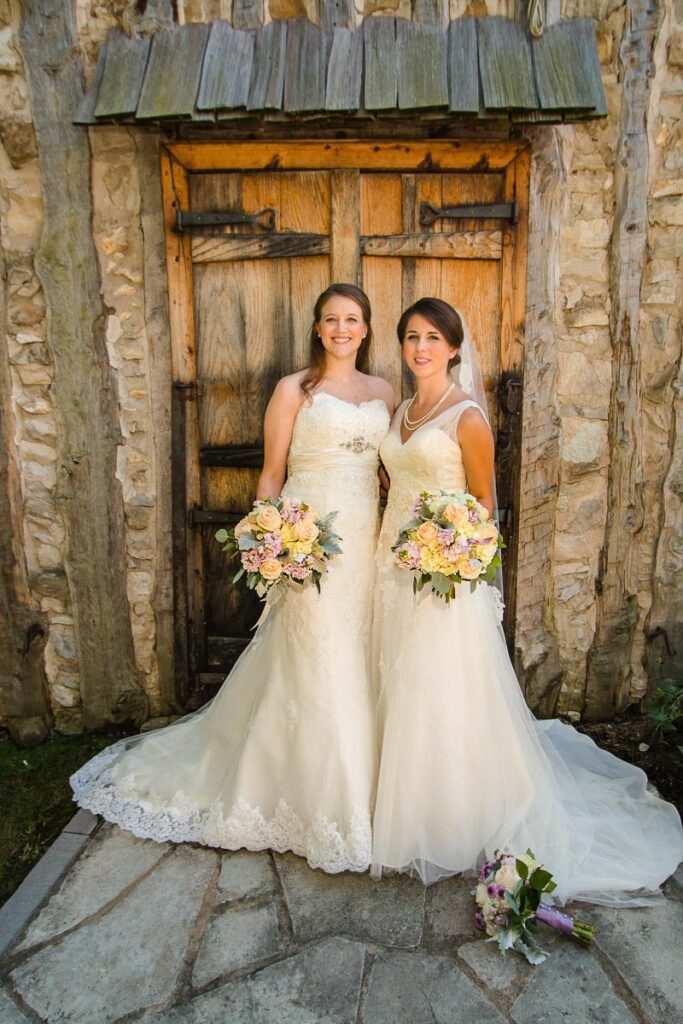 A bride next to each other at a door