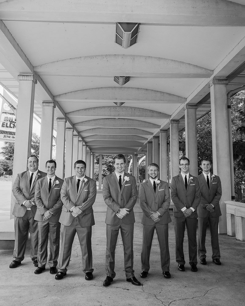 Taylor and his groomsmen in a grayscaled image