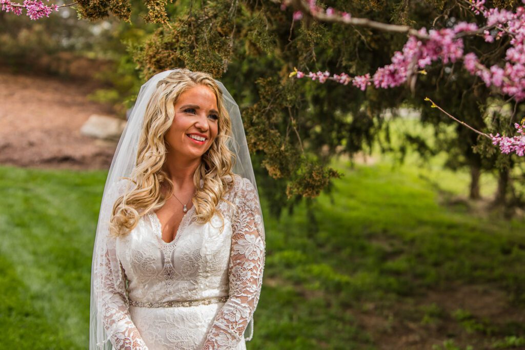 Jenna smiling in her wedding dress