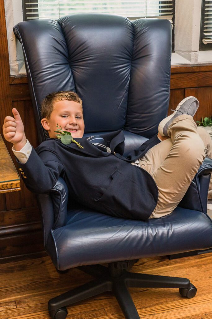A boy on a chair