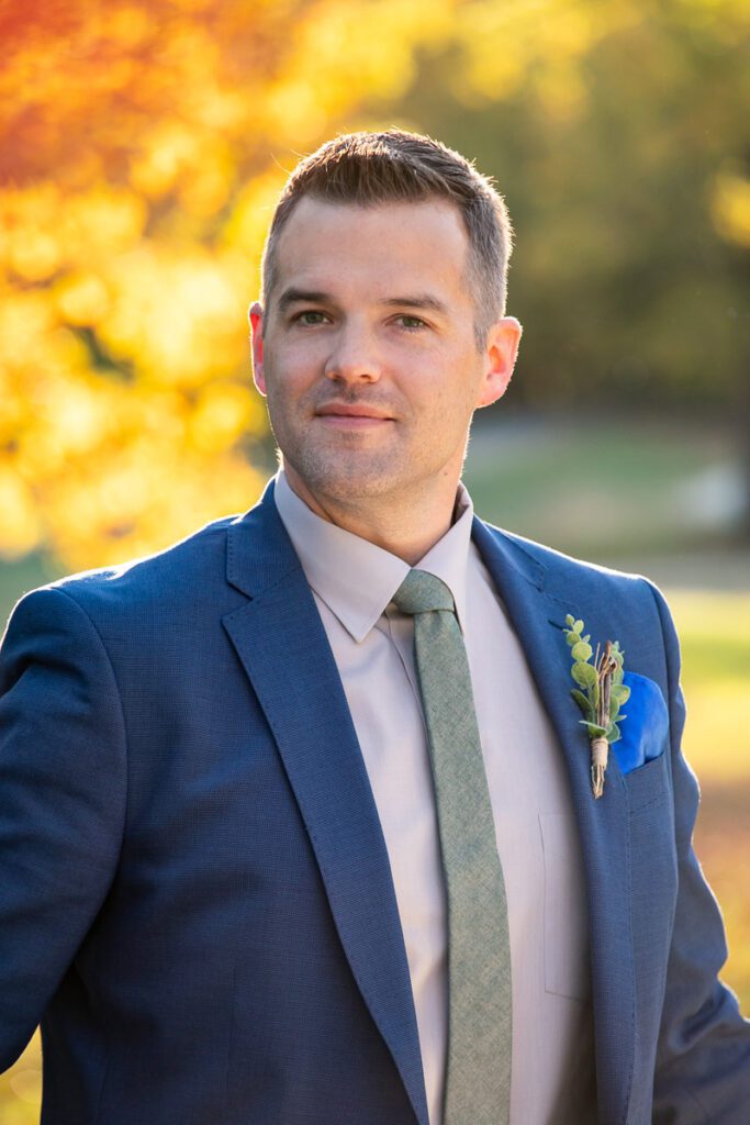 A portrait image of the groom