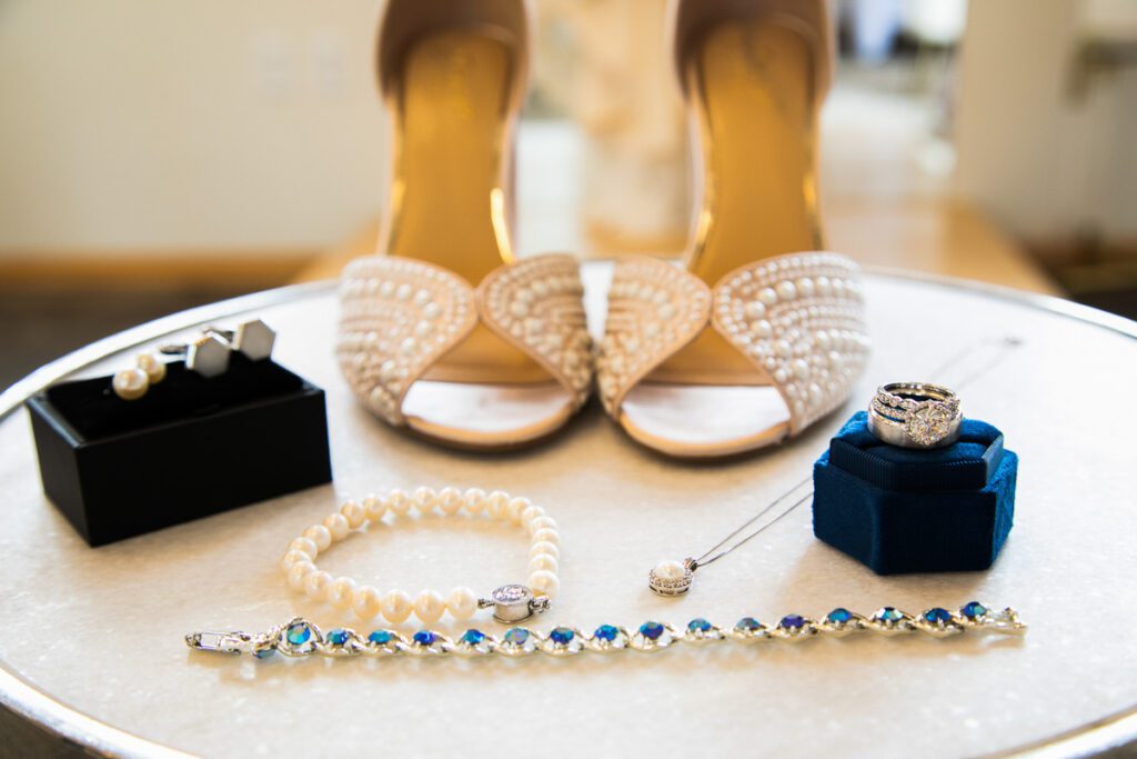 Accessories and slippers of the bride