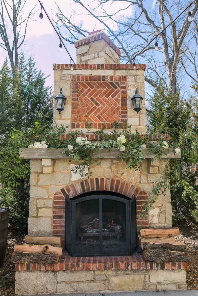 Firepit decorated with flowers